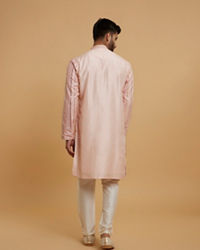 Twamev Men Peach Georgette Mirror Work Kurta Set