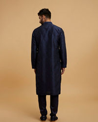 Twamev Men Dark Blue Silk Chikankari Embroidered Kurta Set
