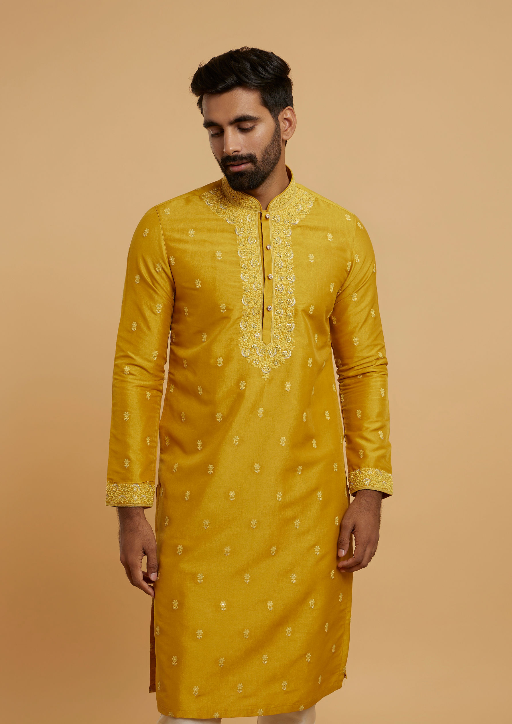 Twamev Men Majestic Mustard Kurta Pajama