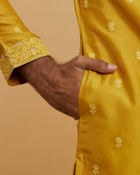 Twamev Men Mustard Georgette Embroidered Kurta Set
