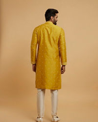 Twamev Men Mustard Georgette Embroidered Kurta Set