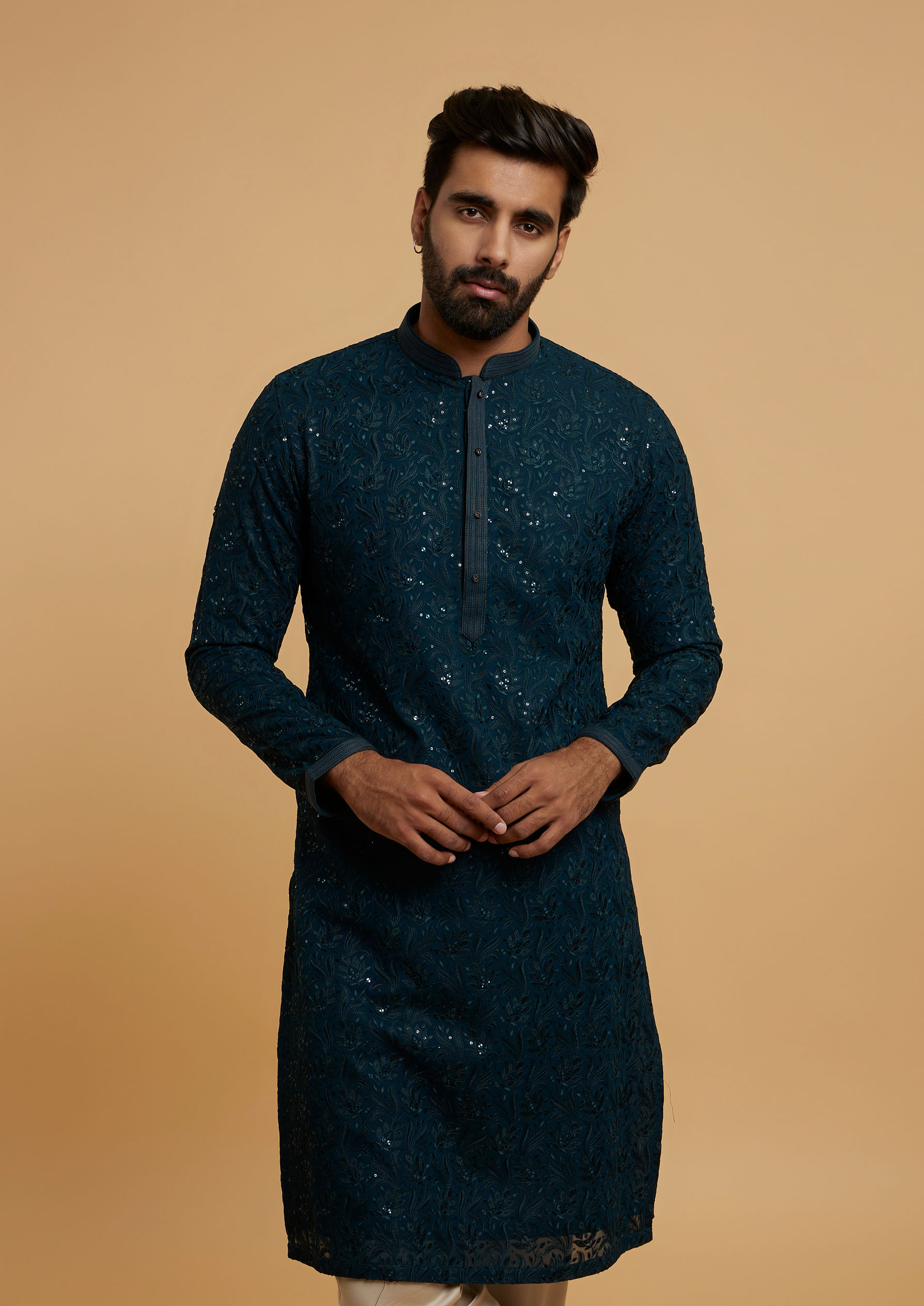 Twamev Men Lush Mid Green Elegance Kurta Pajama