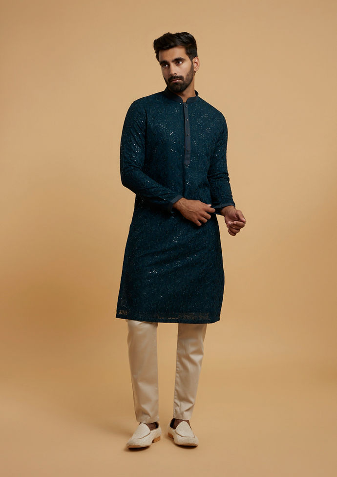 Twamev Men Lush Mid Green Elegance Kurta Pajama