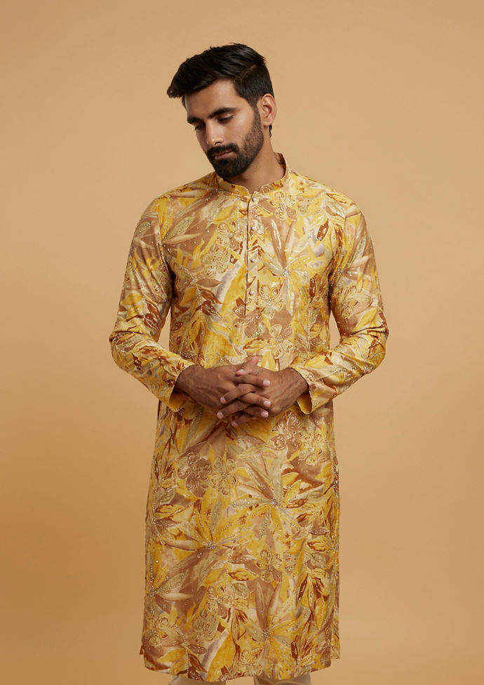 Twamev Men Mustard Hue Kurta Pajama Ensemble