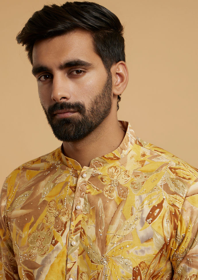 Twamev Men Mustard Hue Kurta Pajama Ensemble
