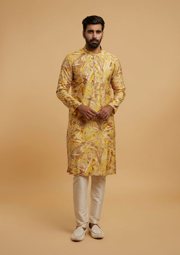 Twamev Men Mustard Hue Kurta Pajama Ensemble