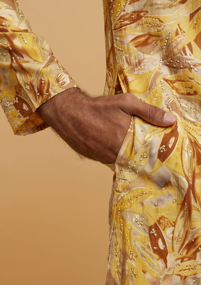 Twamev Men Mustard Hue Kurta Pajama Ensemble