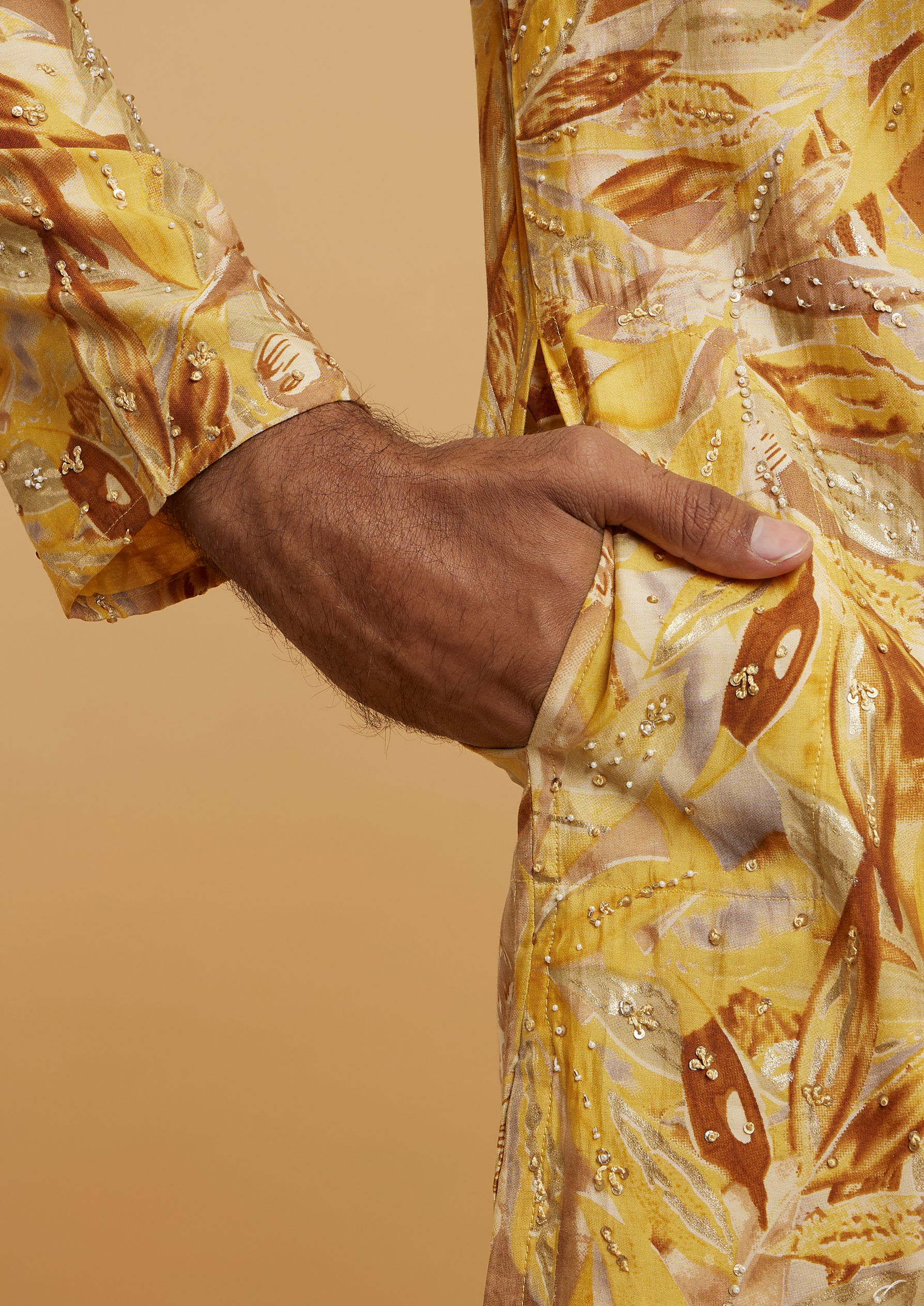 Twamev Men Mustard Hue Kurta Pajama Ensemble