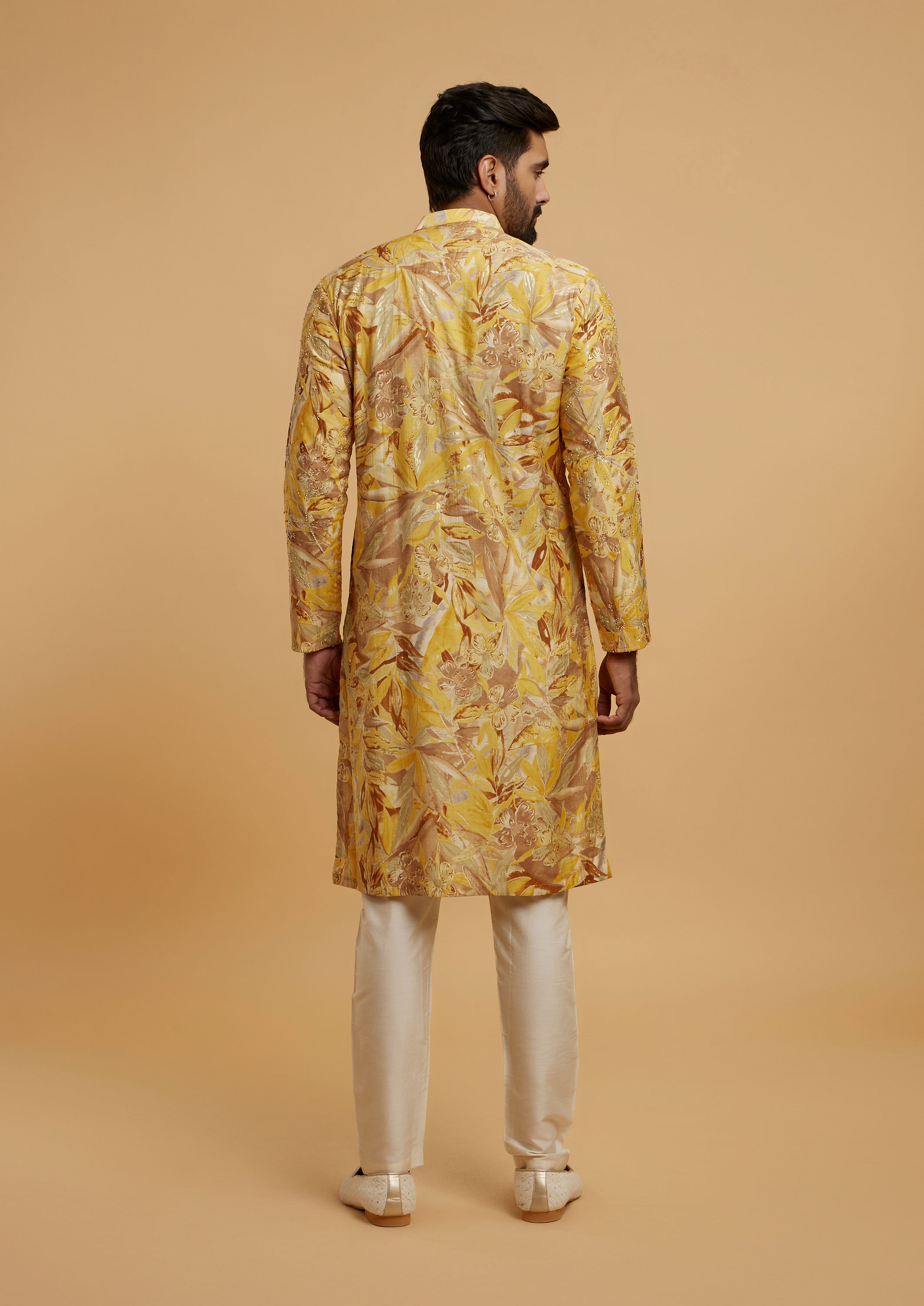 Twamev Men Mustard Hue Kurta Pajama Ensemble