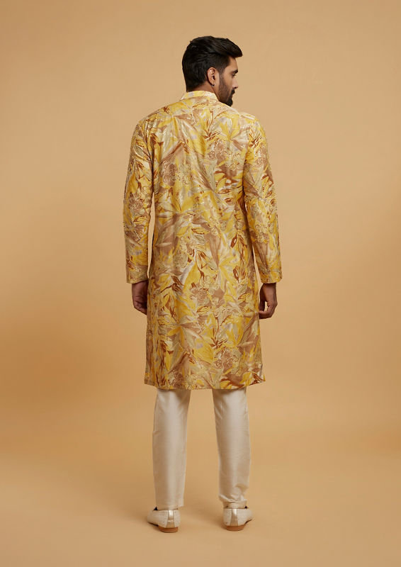 Twamev Men Mustard Hue Kurta Pajama Ensemble