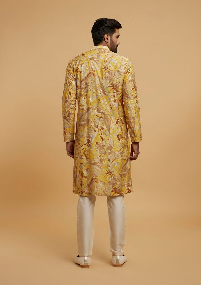 Twamev Men Mustard Hue Kurta Pajama Ensemble
