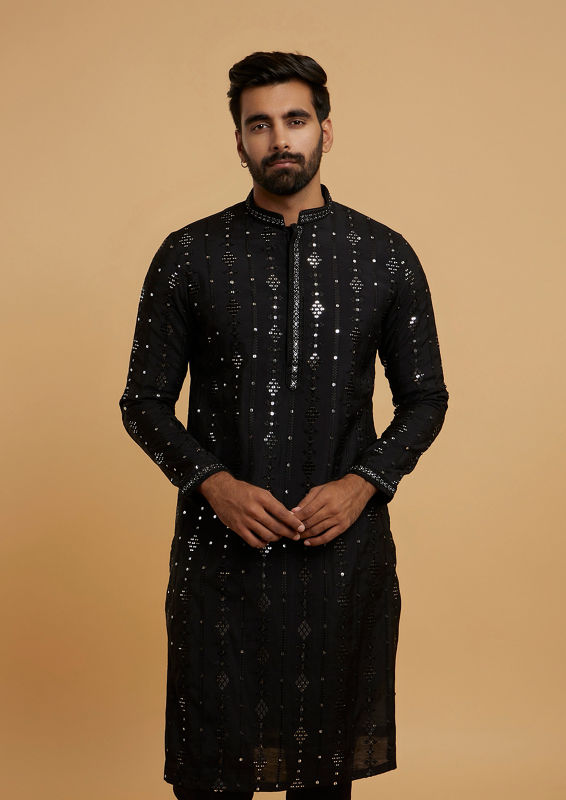 Twamev Men Majestic Black Kurta Pajama