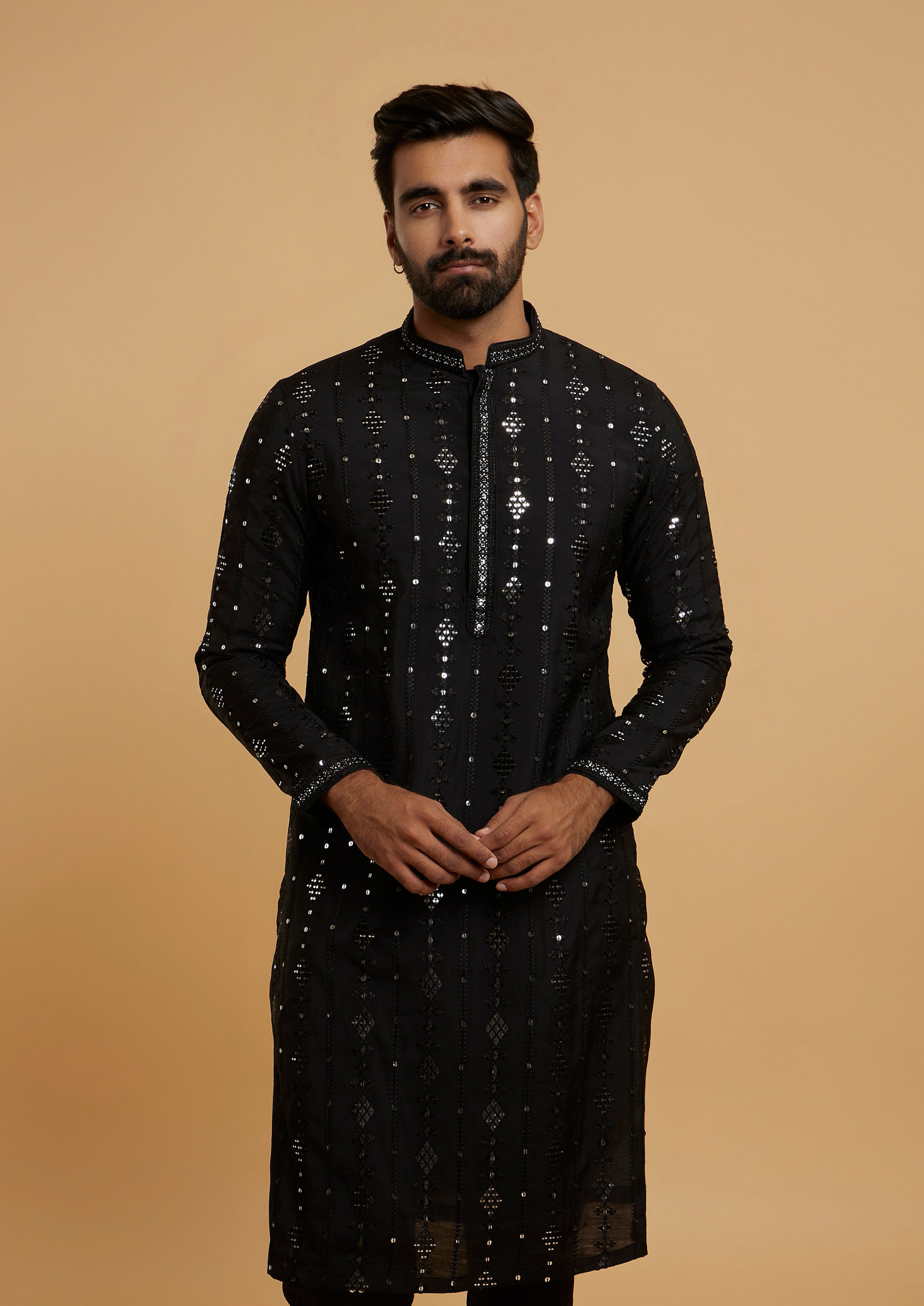 Twamev Men Majestic Black Kurta Pajama
