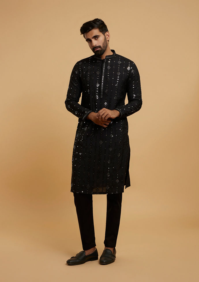 Twamev Men Majestic Black Kurta Pajama