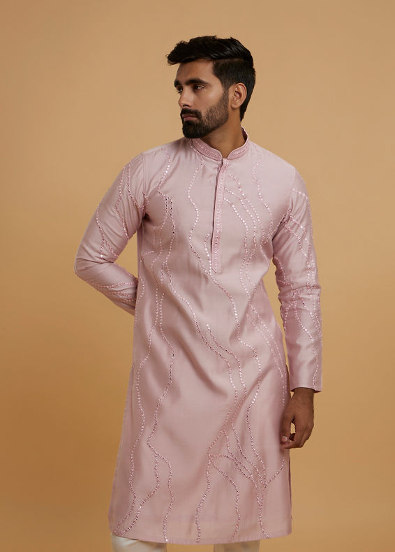 Twamev Men Elegant Pink Kurta Pajama Ensemble
