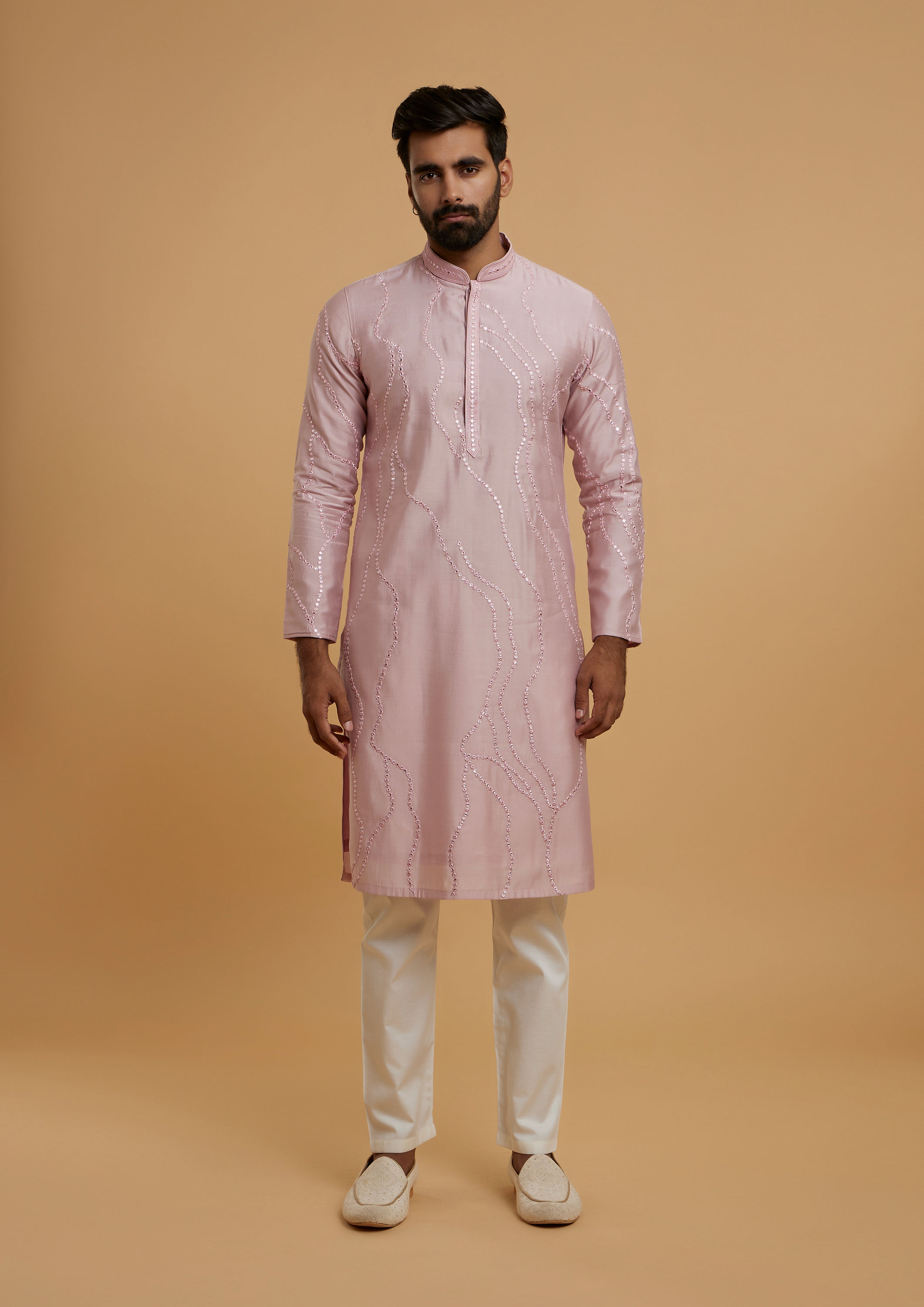 Twamev Men Elegant Pink Kurta Pajama Ensemble