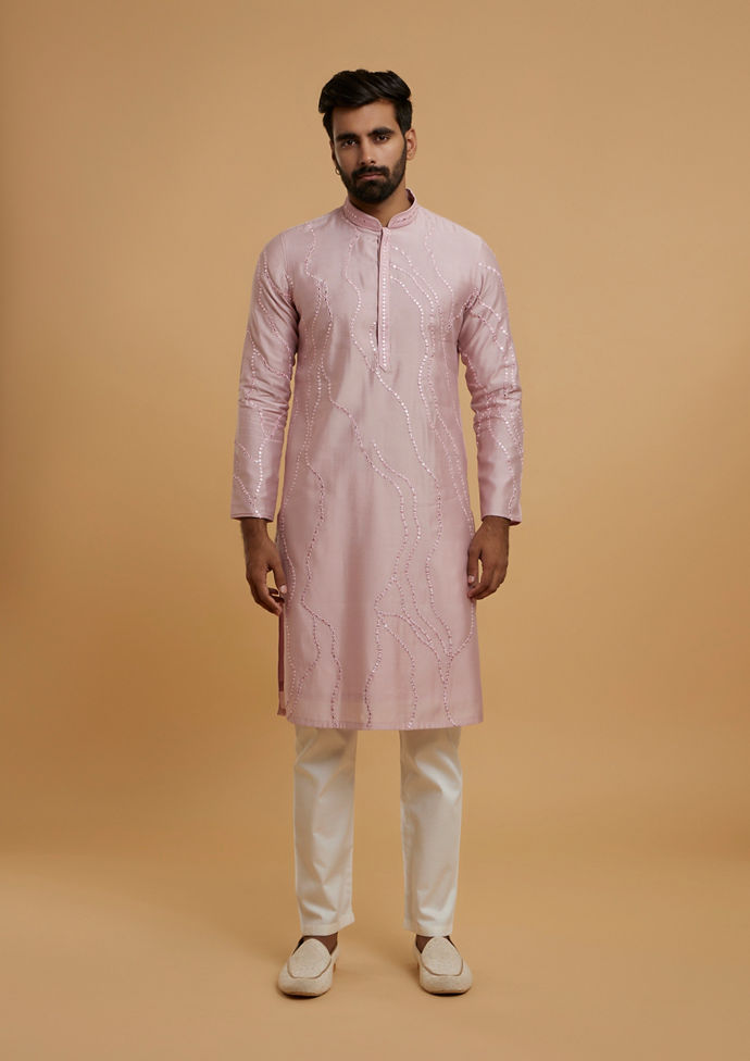 Twamev Men Elegant Pink Kurta Pajama Ensemble