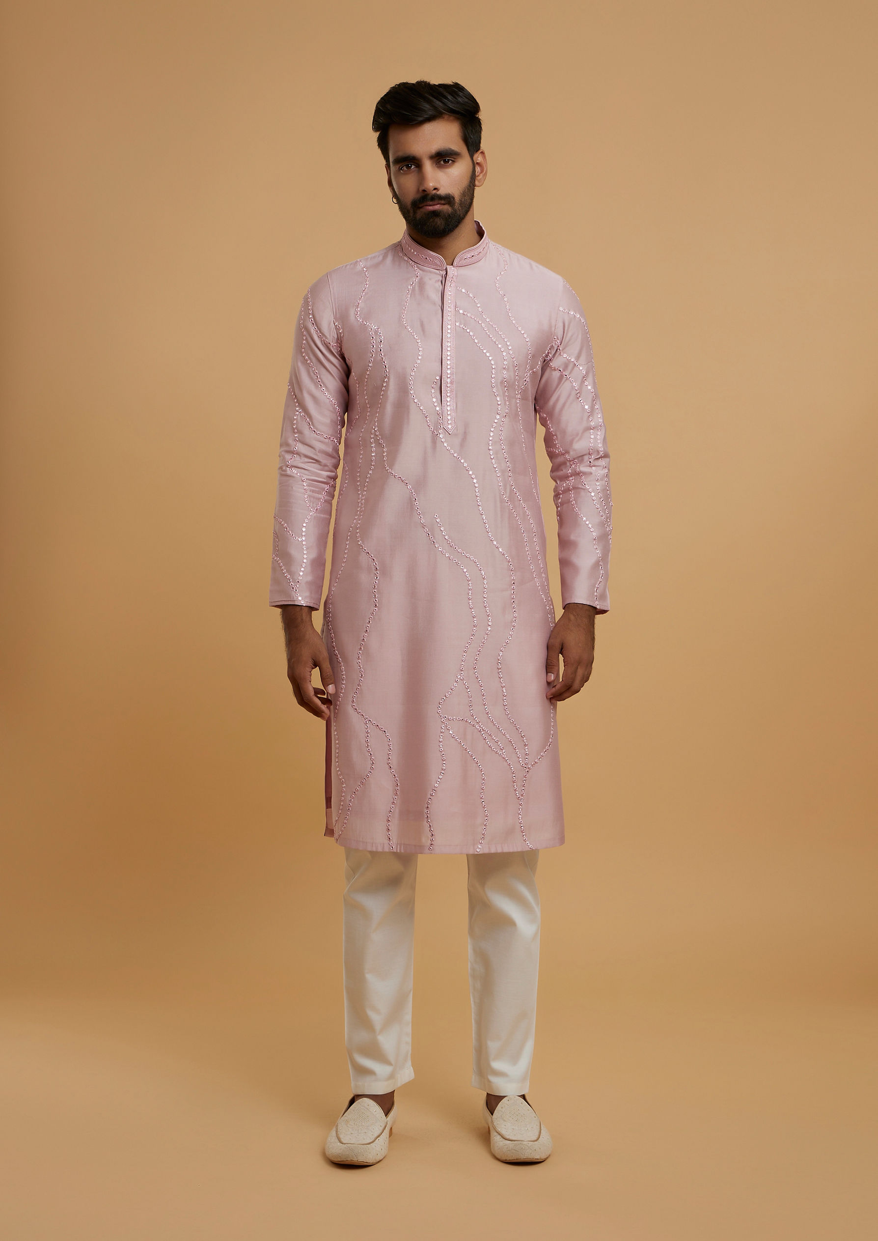 Twamev Men Elegant Pink Kurta Pajama Ensemble
