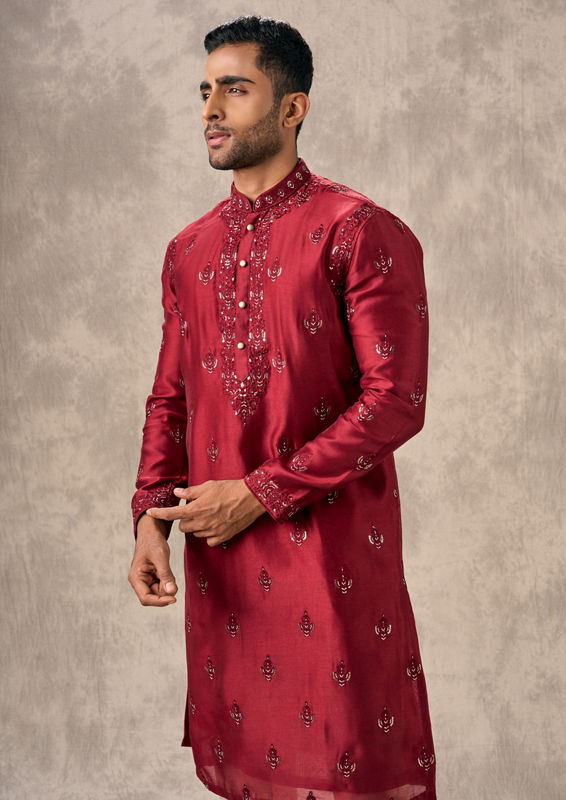 Twamev Men Regal Red Opulence Kurta Pajama