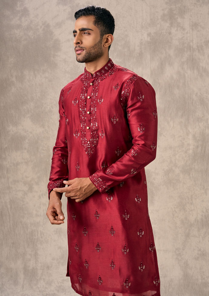 Twamev Men Regal Red Opulence Kurta Pajama