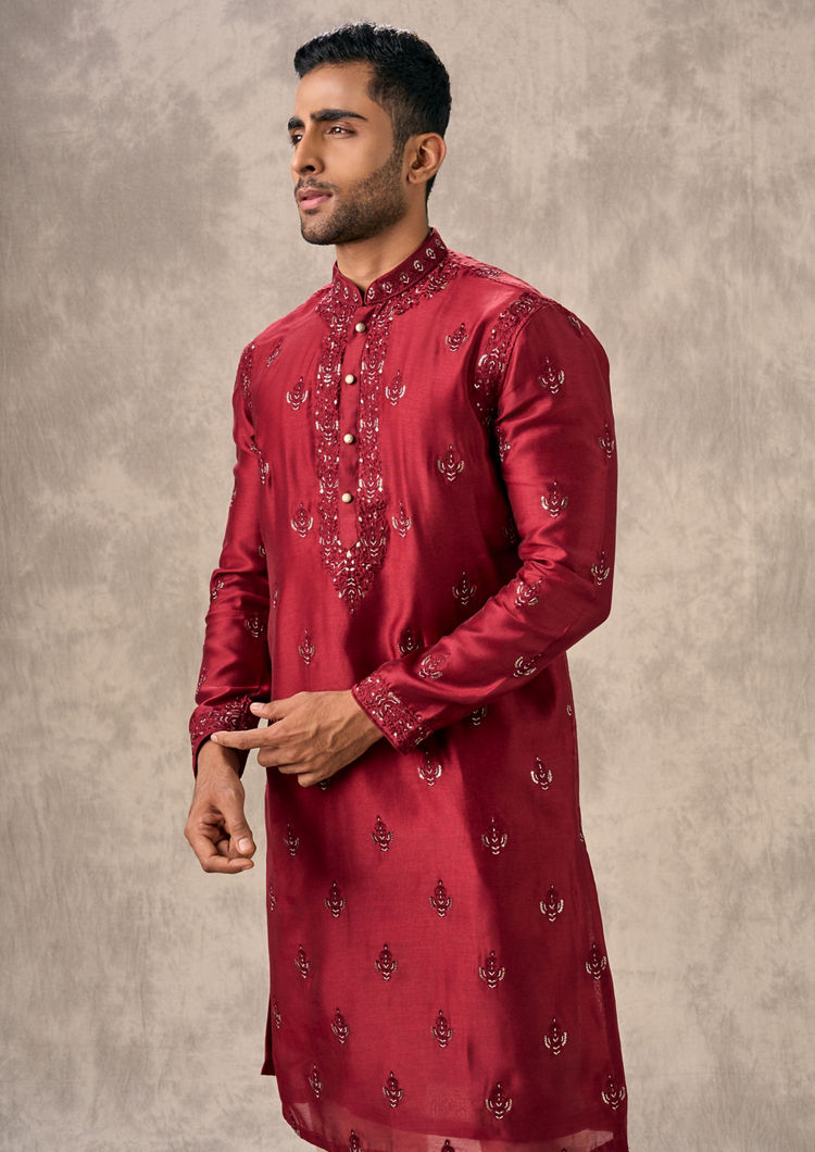 Twamev Men Regal Red Opulence Kurta Pajama
