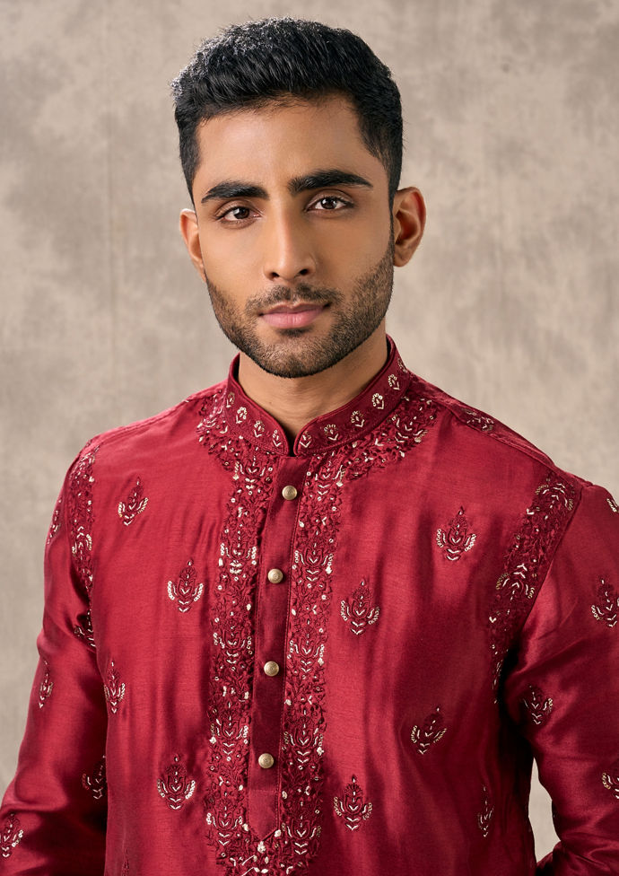 Twamev Men Regal Red Opulence Kurta Pajama