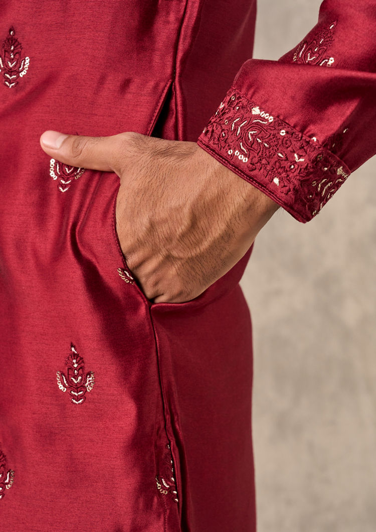 Twamev Men Regal Red Opulence Kurta Pajama