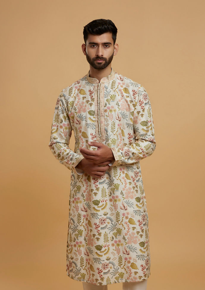 Twamev Men Twamev Cream Kurta Pajama