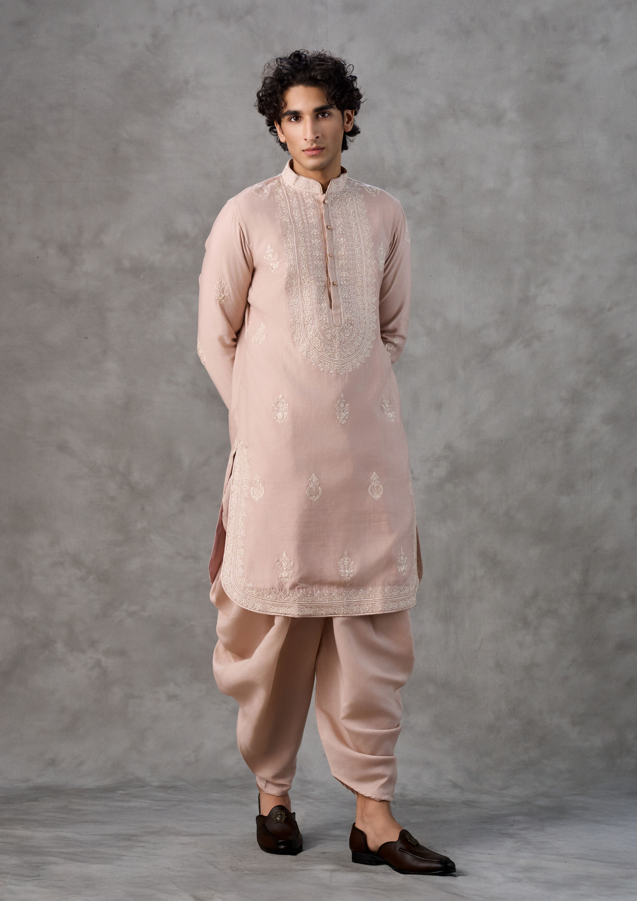 Twamev Men Dusty Pink Twirl Kurta Pajama