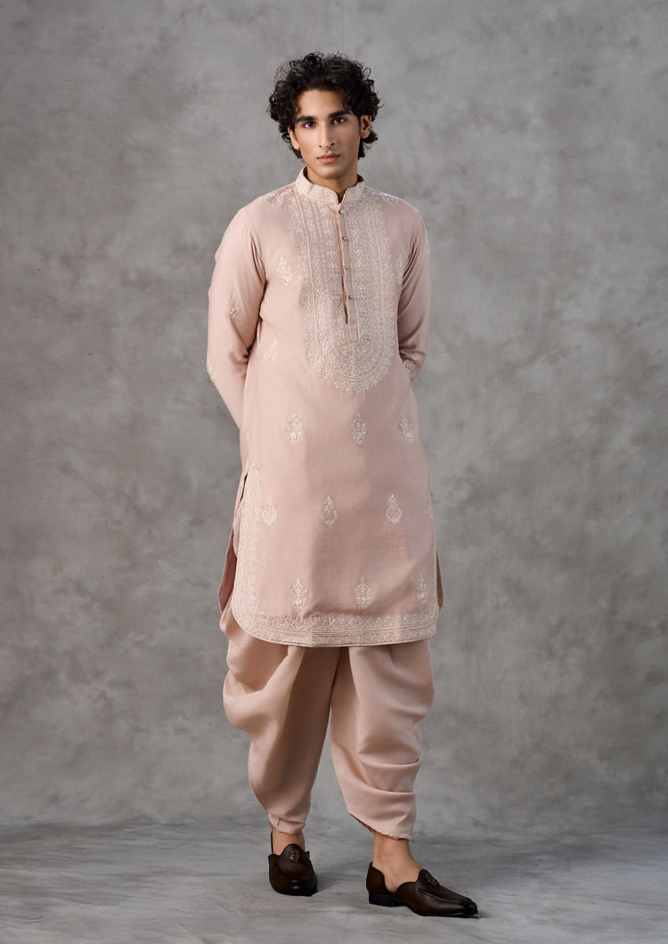 Twamev Men Dusty Pink Twirl Kurta Pajama