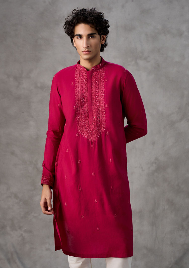 Twamev Men Rani Pink Kurta Pajama