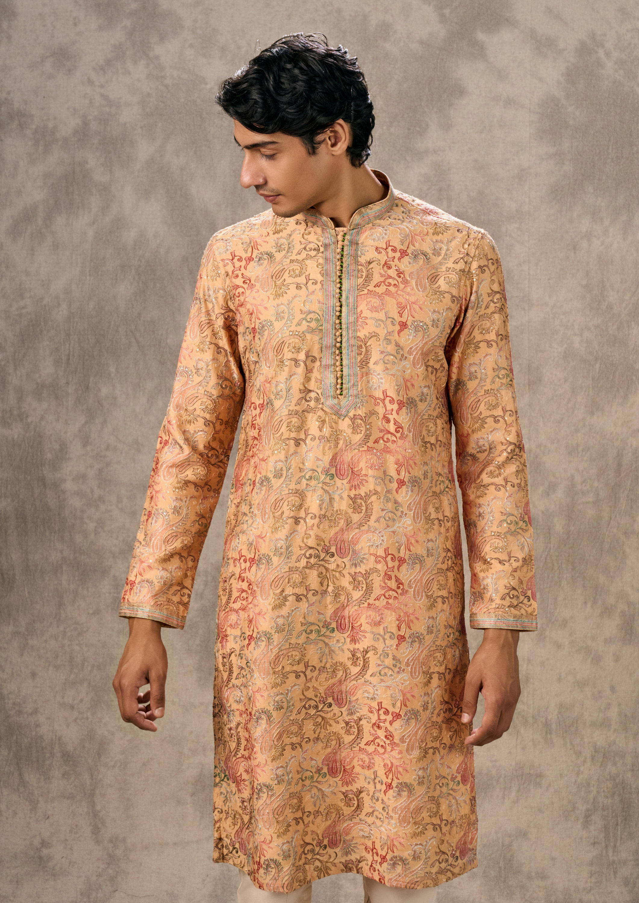 Twamev Men Beige Elegance Kurta Pajama