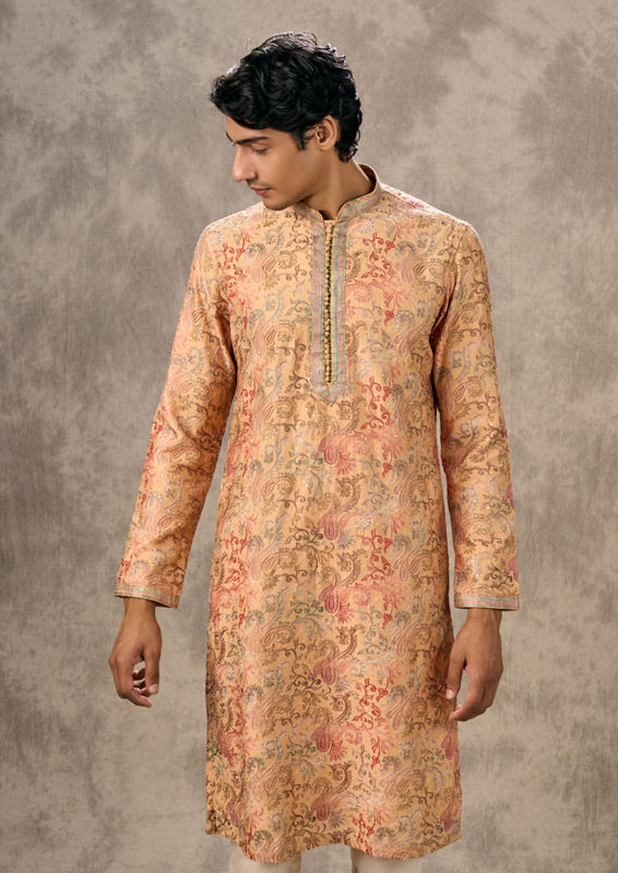 Twamev Men Beige Elegance Kurta Pajama