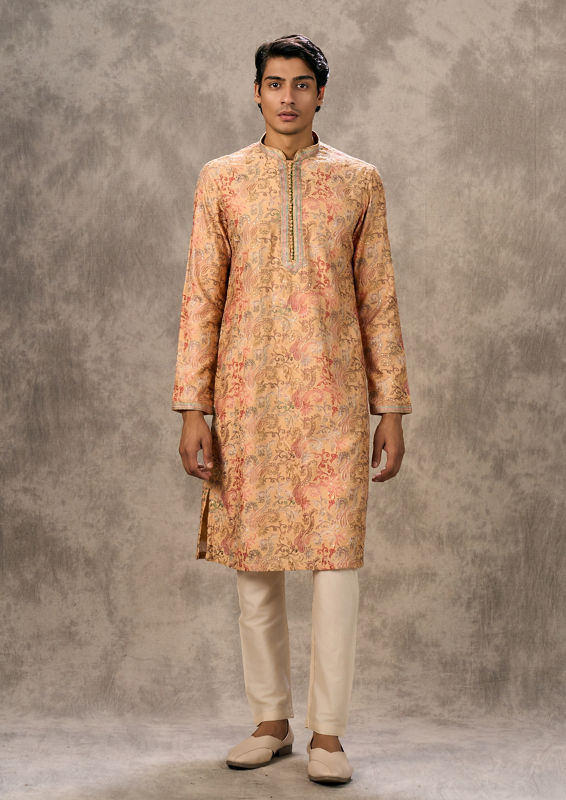 Twamev Men Beige Elegance Kurta Pajama