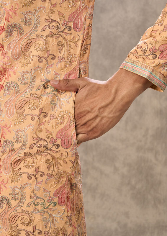 Twamev Men Beige Elegance Kurta Pajama