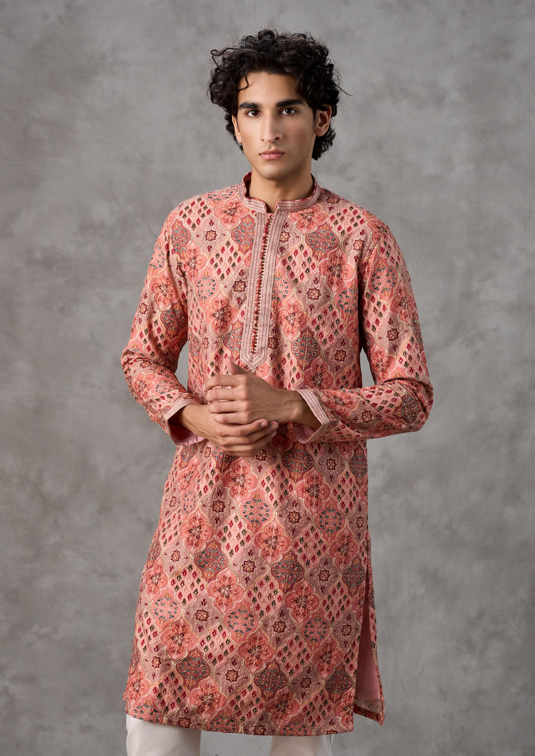 Twamev Men Peach Delight Kurta Pajama
