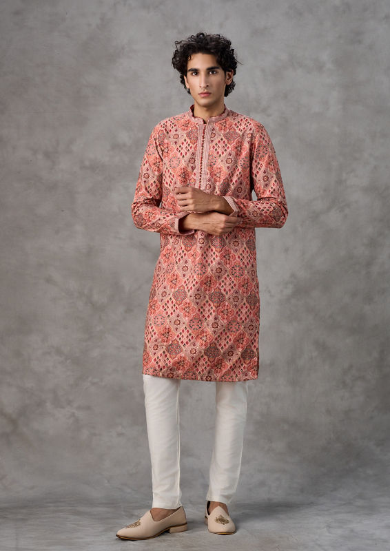 Twamev Men Peach Delight Kurta Pajama