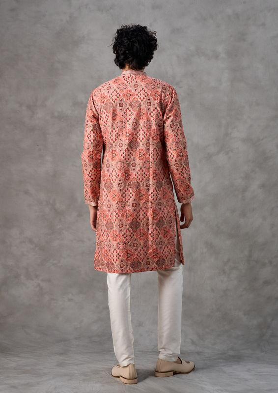 Twamev Men Peach Delight Kurta Pajama