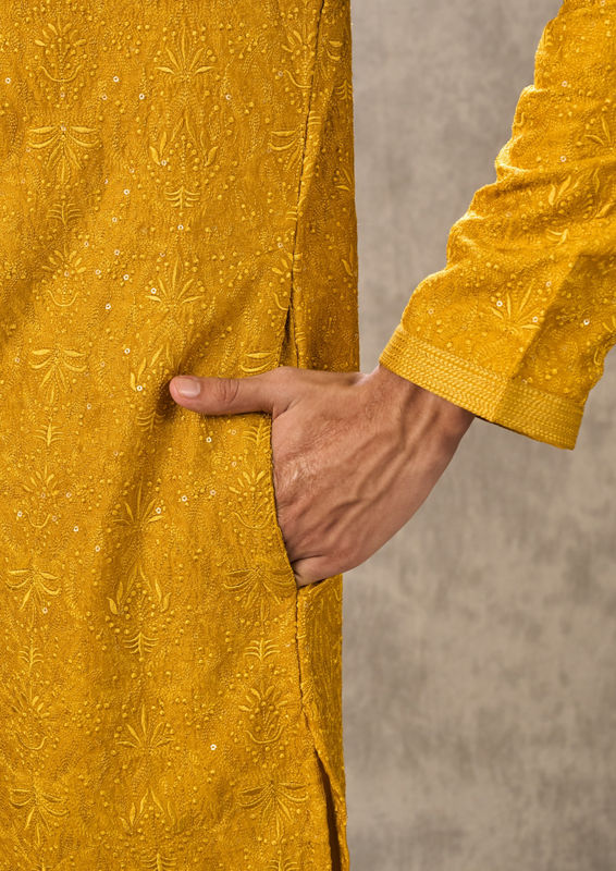 Twamev Men Mustard Resplendence Kurta Pajama