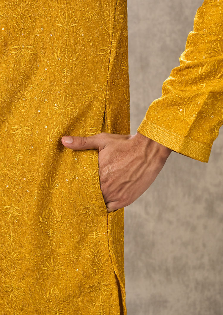 Twamev Men Mustard Resplendence Kurta Pajama