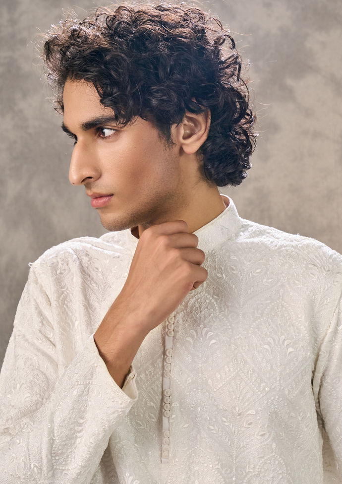 Twamev Men Warm White Harmony Kurta Pajama