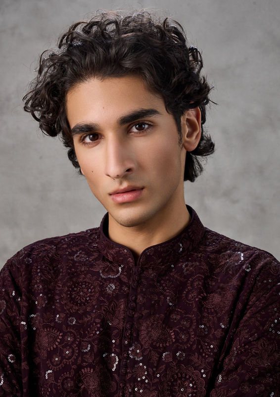 Twamev Men Wine Georgette Monochrome Resham Embroidered Kurta Set