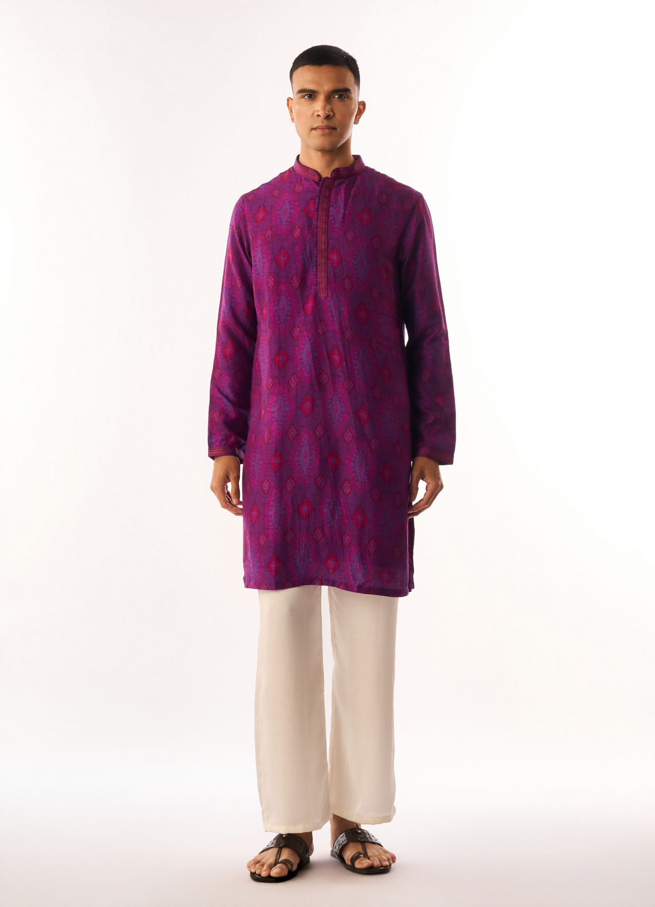 Twamev Men Purple Art Silk Kurta Set with Print