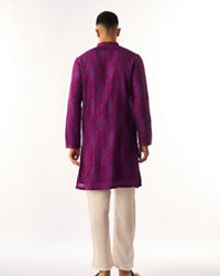 Twamev Men Purple Art Silk Kurta Set with Print