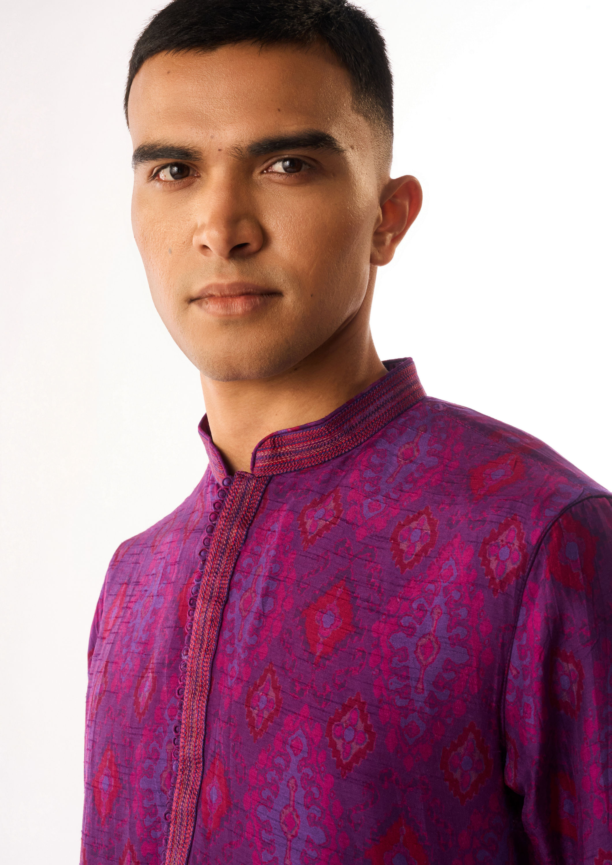 Twamev Men Purple Art Silk Kurta Set with Print