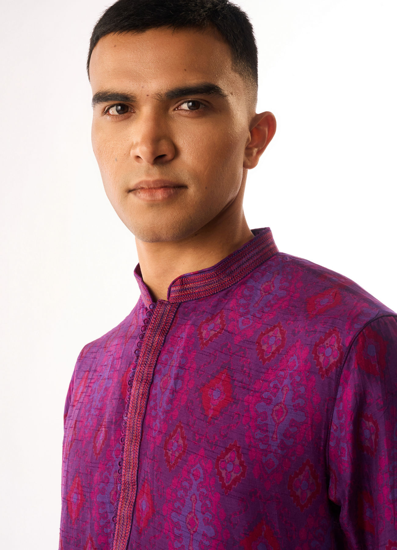 Twamev Men Purple Art Silk Kurta Set with Print