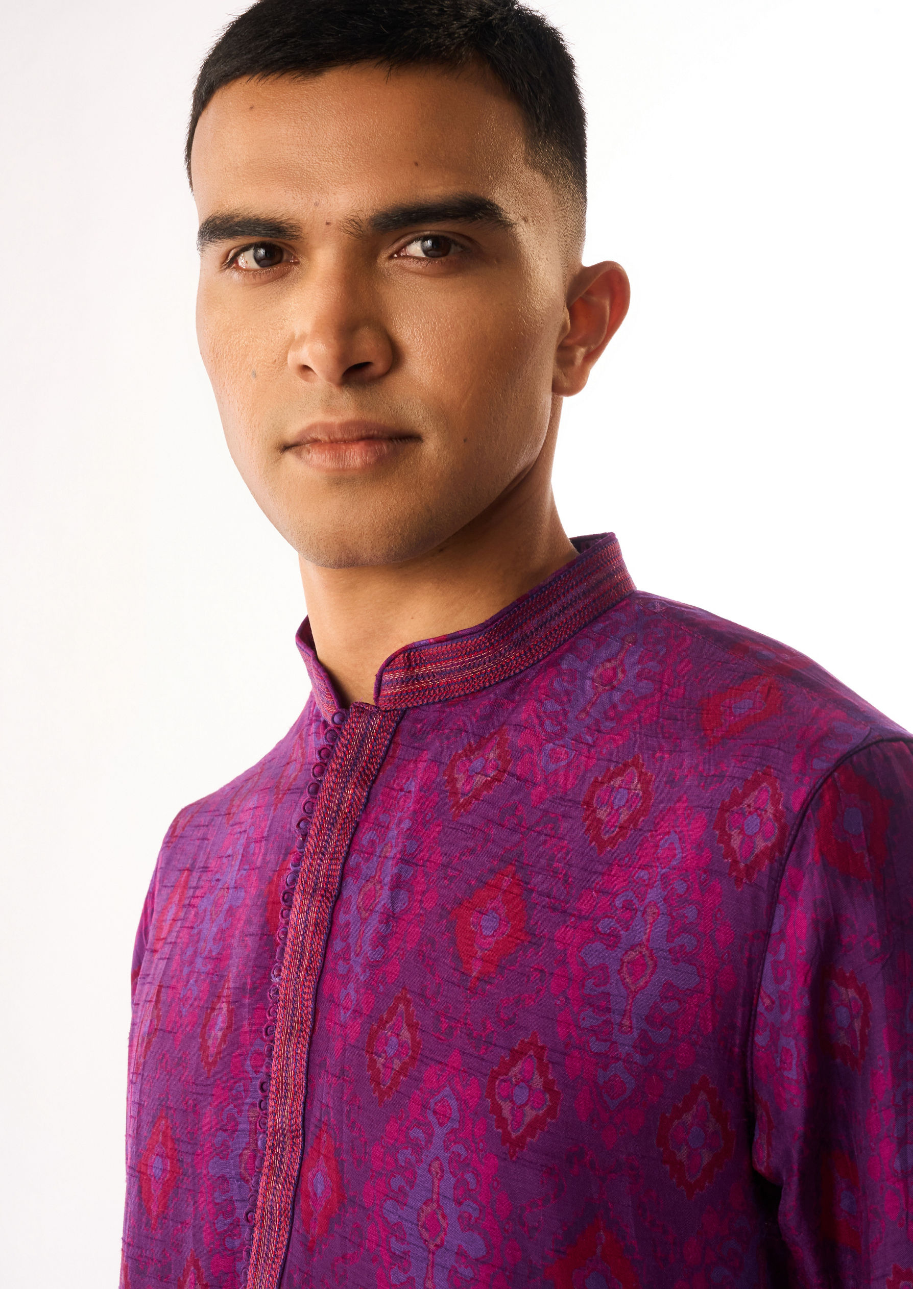 Twamev Men Purple Art Silk Kurta Set with Print