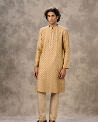 Twamev Men Beige Chanderi Chevron Kurta Set