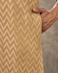 Twamev Men Beige Chanderi Chevron Kurta Set