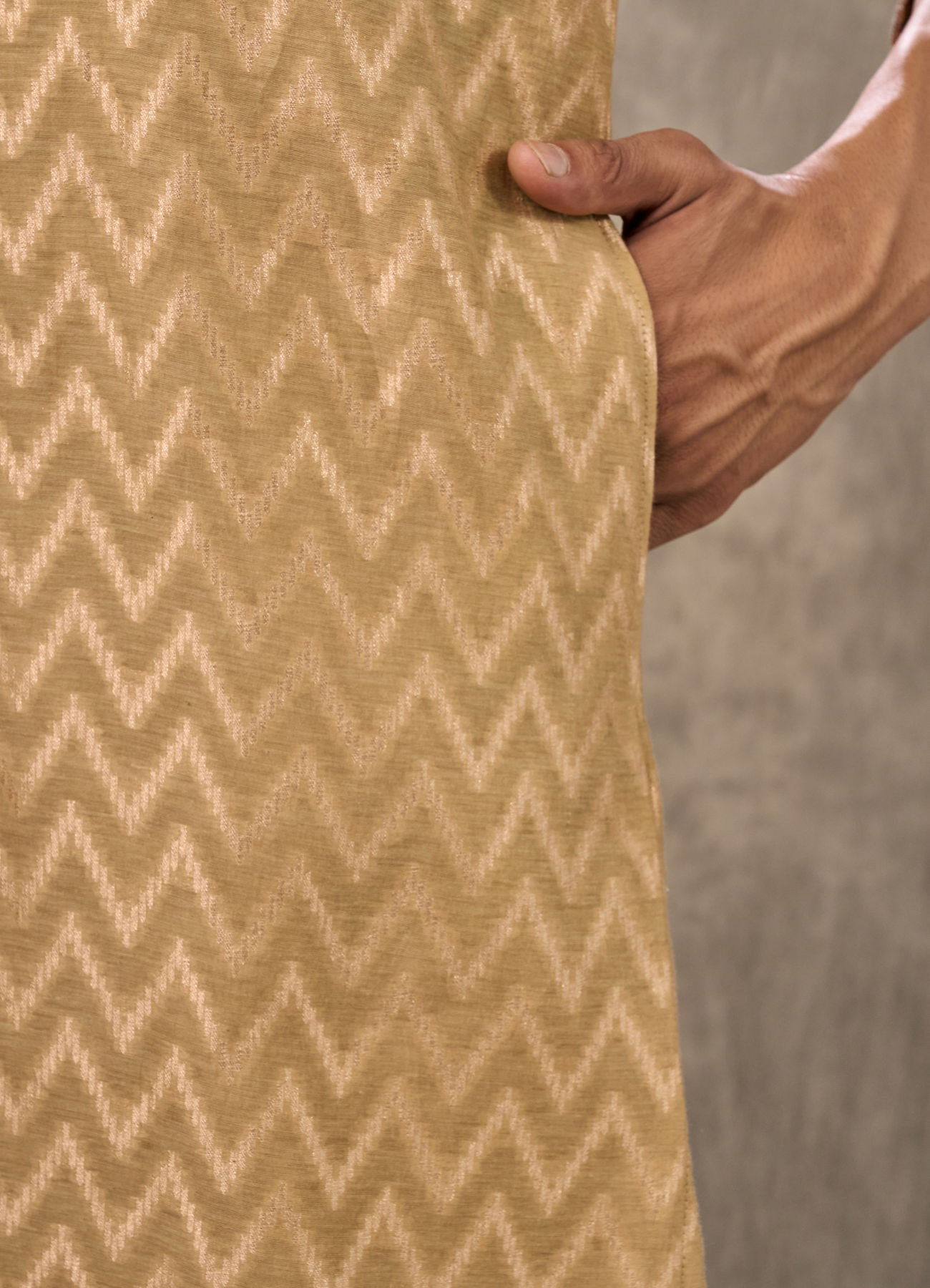 Twamev Men Beige Chanderi Chevron Kurta Set